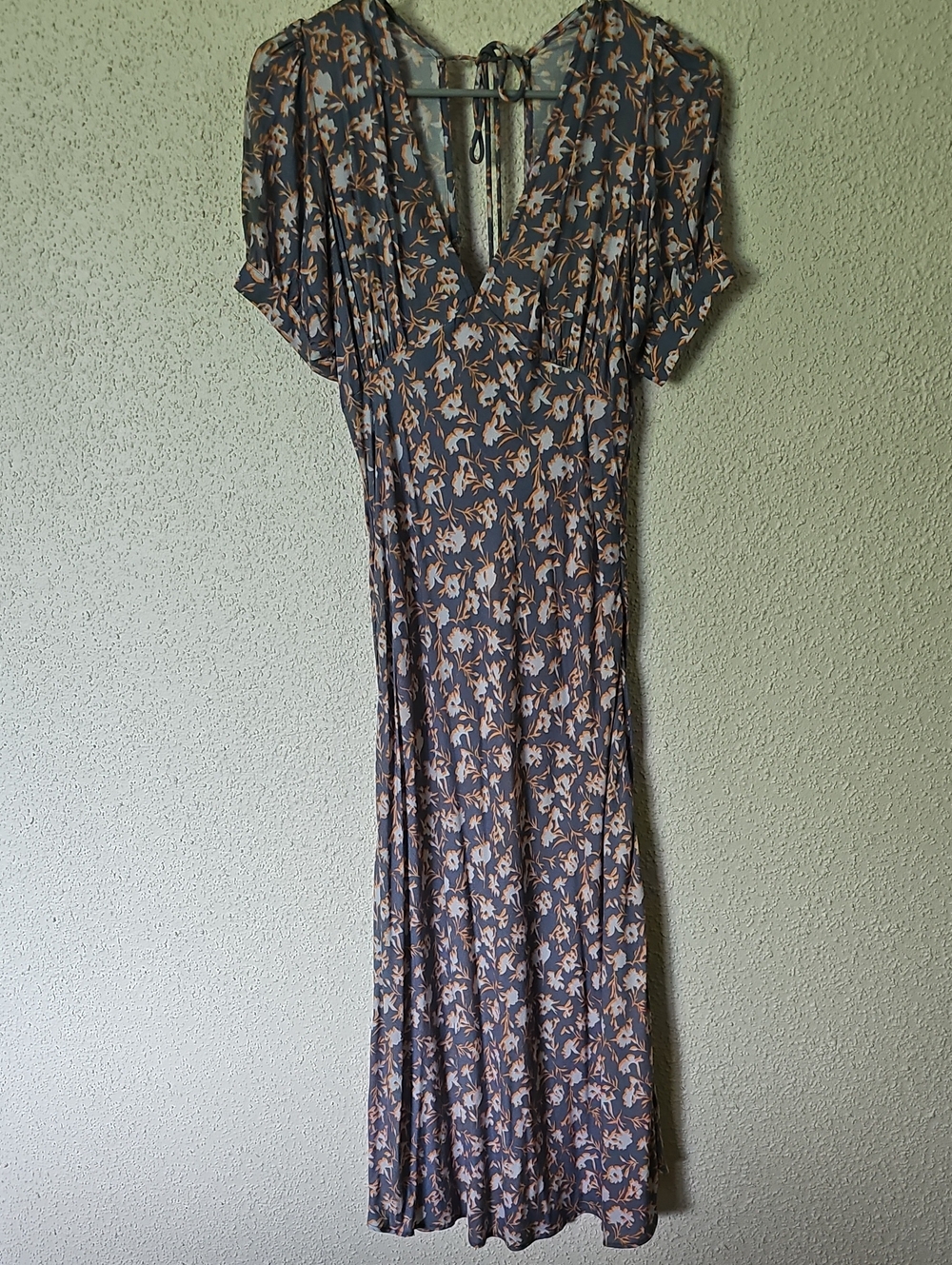 Free People Floral Maxi Dress in Blue and Beige